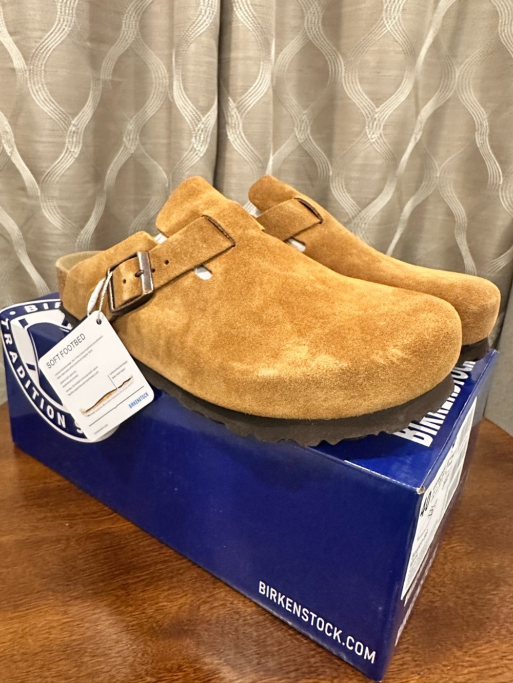 BIRKENSTOCK Boston Mink Tan Suede Leather Clogs - Picture 2 of 15